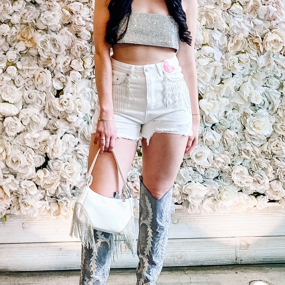White Denim Rhinestone Fringe Shorts for Nashville Bachelorette